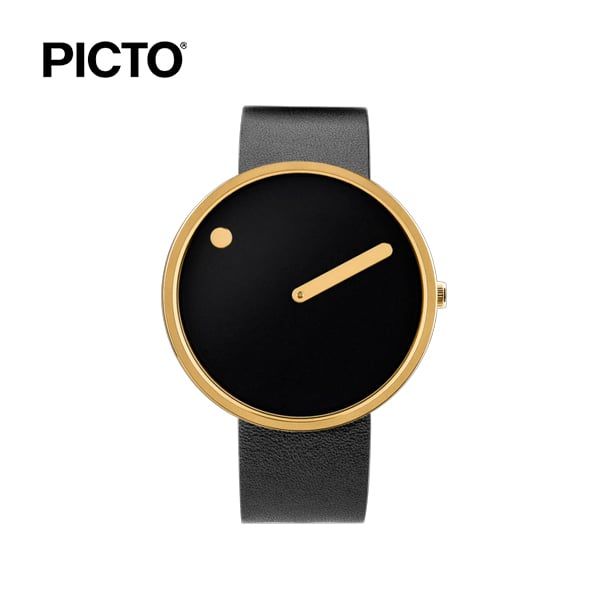  Đồng hồ Picto Black & Gold Dial / Black Leather Strap 