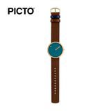  ĐỒNG HỒ PICTO Dusty Blue & Gold Dial / Dark Brown Leather Strap 