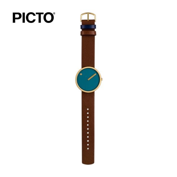  ĐỒNG HỒ PICTO Dusty Blue & Gold Dial / Dark Brown Leather Strap 