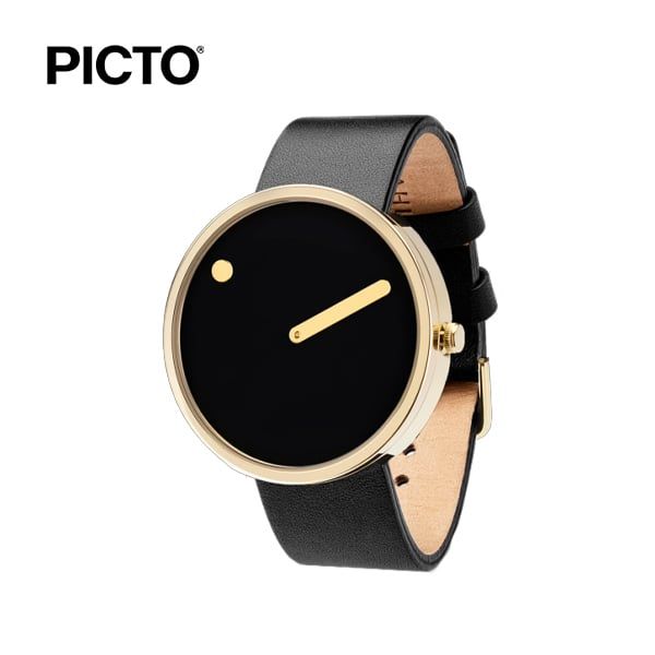  Đồng hồ Picto Black & Gold Dial / Black Leather Strap 