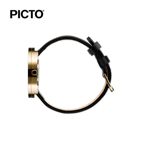  Đồng hồ Picto Black & Gold Dial / Black Leather Strap 