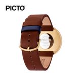  ĐỒNG HỒ PICTO Dusty Blue & Gold Dial / Dark Brown Leather Strap 