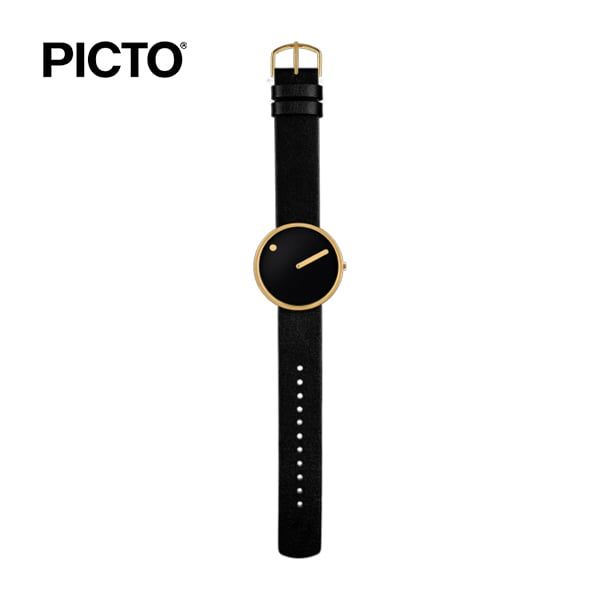  Đồng hồ Picto Black & Gold Dial / Black Leather Strap 