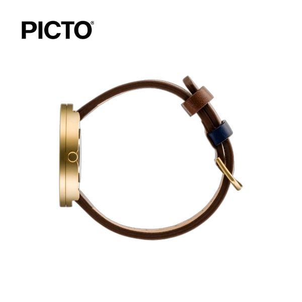  ĐỒNG HỒ PICTO Dusty Blue & Gold Dial / Dark Brown Leather Strap 