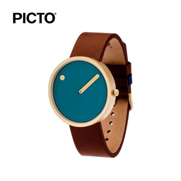  ĐỒNG HỒ PICTO Dusty Blue & Gold Dial / Dark Brown Leather Strap 