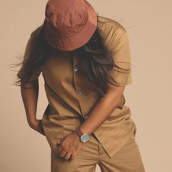  ĐỒNG HỒ PICTO Dusty Blue & Gold Dial / Dark Brown Leather Strap 