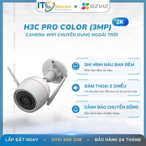 Trọn Gói Camera Ngoài Trời EZVIZ H3C Full Color 3MP (2K) + Thẻ nhớ 64GB