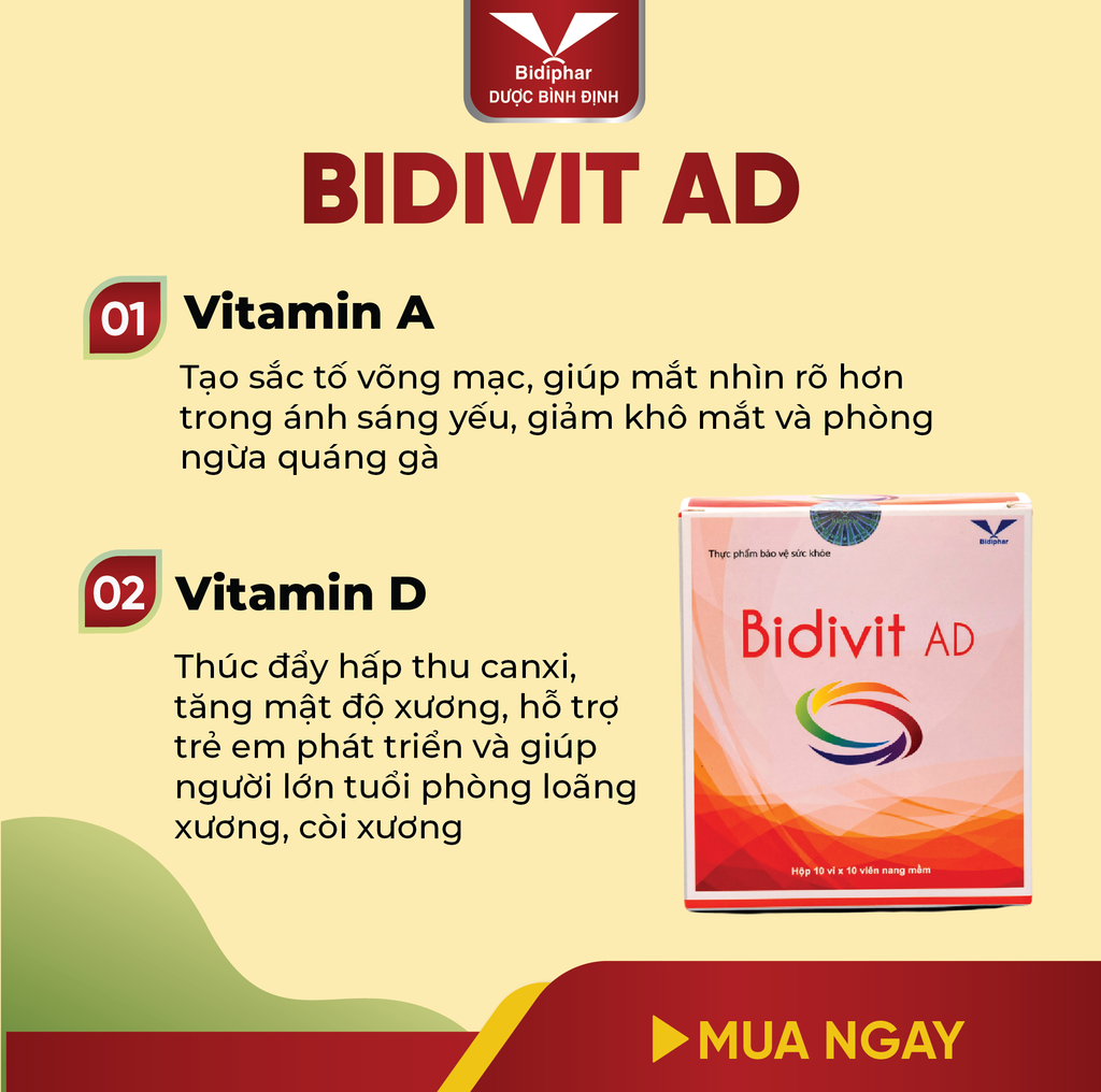 BIDIVIT AD - Bổ Sung Vitamin A, D - Hộp 100 Viên
