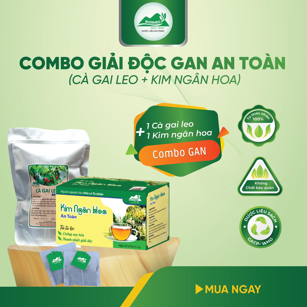 Combo Giải Độc Gan - Cà Gai Leo Sấy Khô & Trà Túi Lọc Kim Ngân Hoa An Toàn Biormed