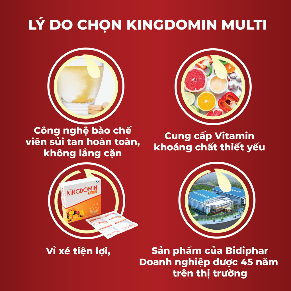 KINGDOMIN® Multi - Viên Sủi Vitamin, Tăng Đề Kháng - Hộp 20 Viên