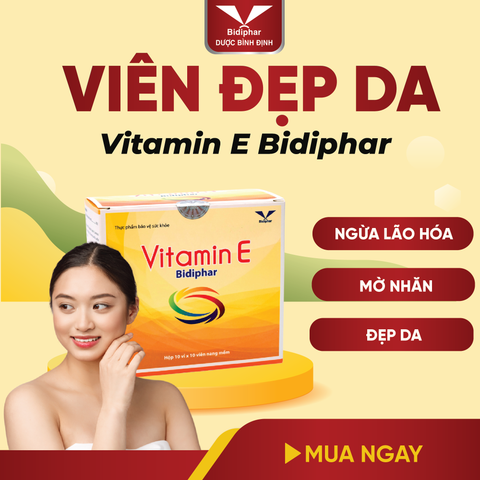 VITAMIN E BIDIPHAR - Duy Trì Vẻ Đẹp Làn Da - Hộp 100 Viên