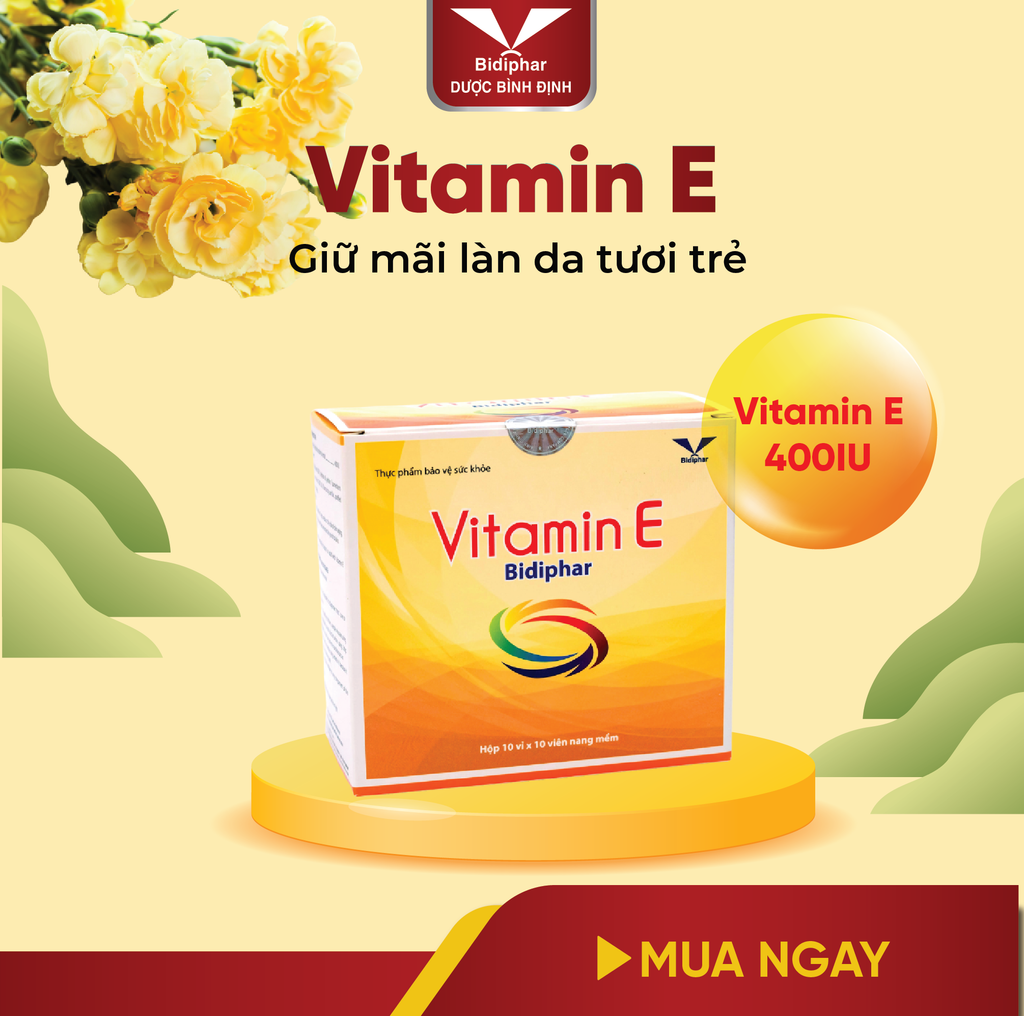 VITAMIN E BIDIPHAR - Duy Trì Vẻ Đẹp Làn Da - Hộp 100 Viên