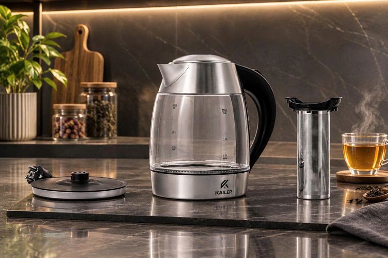 Ấm siêu tốc thủy tinh có lõi lọc trà Kailer KL-268