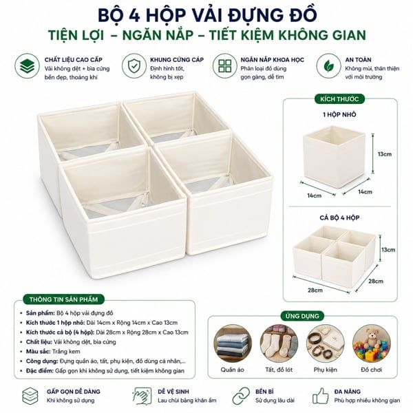 Set 4 hộp vuông nhỏ SKUBB màu TRẮNG