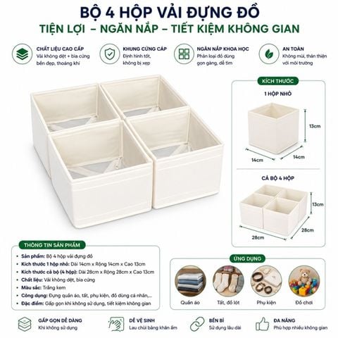 Set 4 hộp vuông nhỏ SKUBB màu TRẮNG