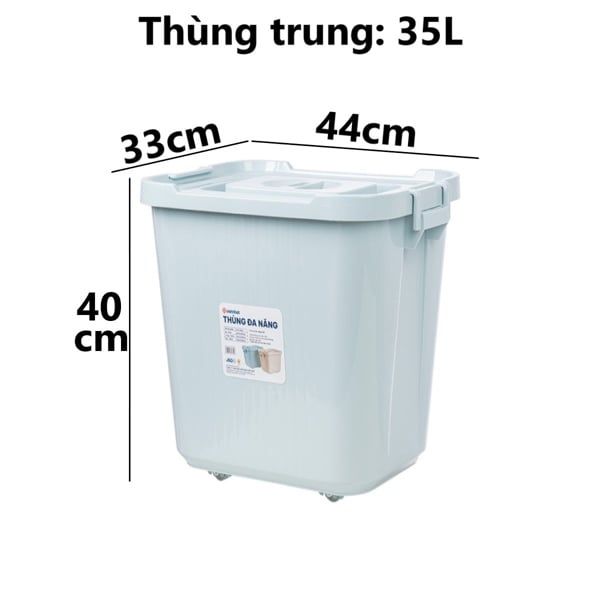 Thùng đa năng trung 35L nhựa VIỆT NHẬT có nắp đựng quần áo, gạo, đồ chơi bé