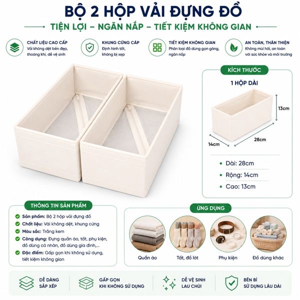 Set 4 hộp chữ nhật nhỏ SKUBB màu TRẮNG