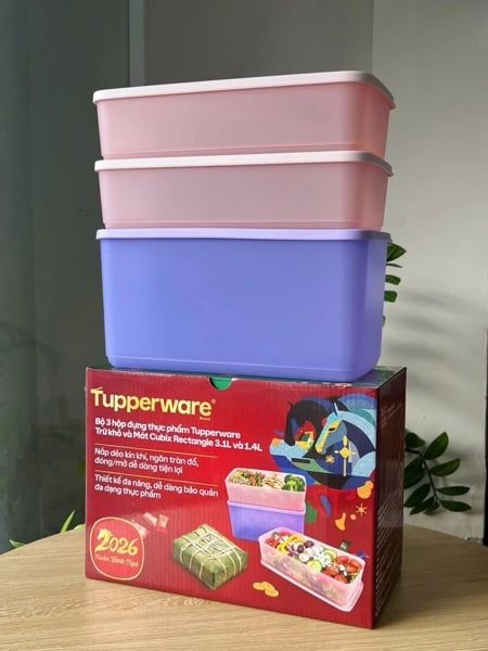 Bộ 3 hộp đựng thực phẩm Tupperware trữ khô và mát Cubix Rectangle 3.1L và 1.4L