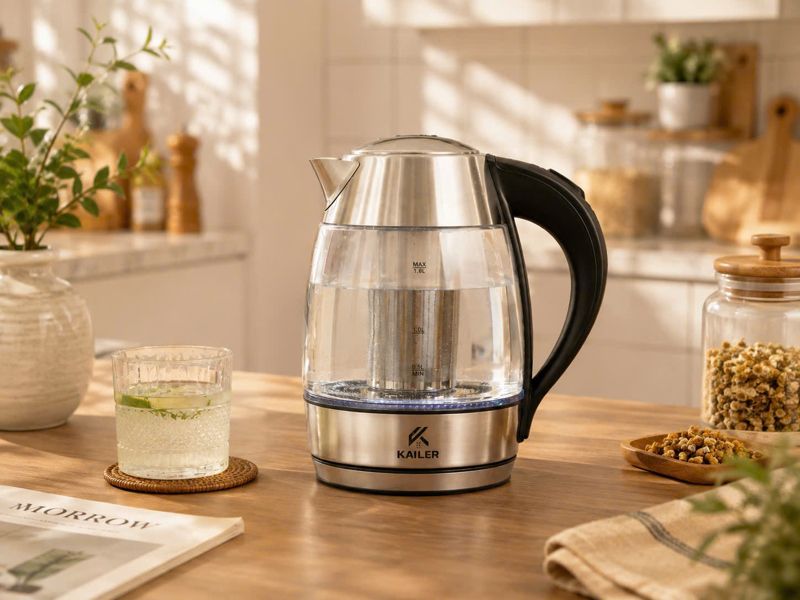 Ấm siêu tốc thủy tinh có lõi lọc trà Kailer KL-268
