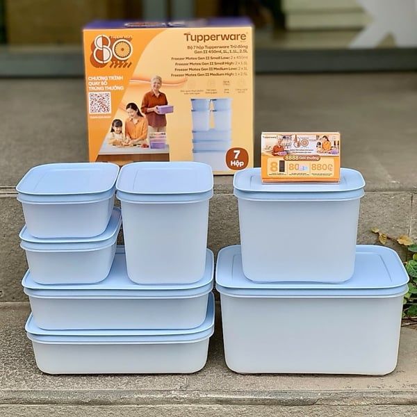 Bộ 7 hộp Tupperware trữ đông Gen II 450ml, 1L, 1.1L, 2.5L