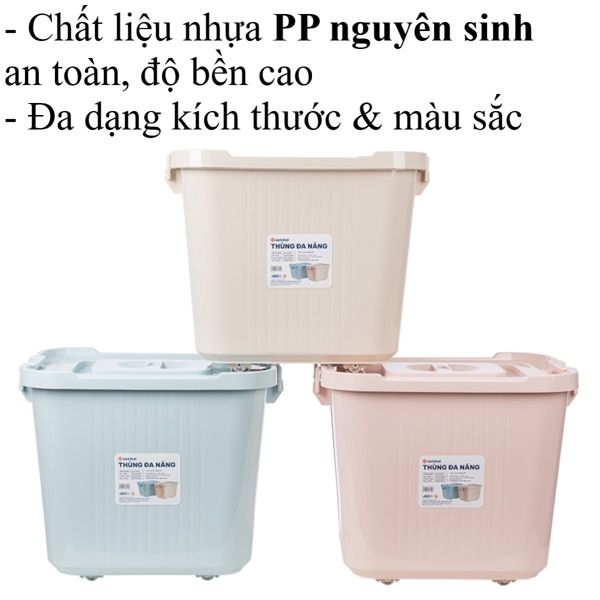 Thùng đa năng trung 35L nhựa VIỆT NHẬT có nắp đựng quần áo, gạo, đồ chơi bé