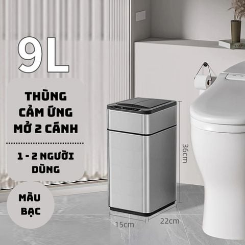 Thùng rác cảm ứng mở 2 cánh thế hệ mới CCKON MÀU BẠC