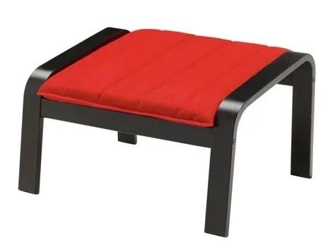 Gác chân Poang Ikea khung gỗ đen + nệm đỏ