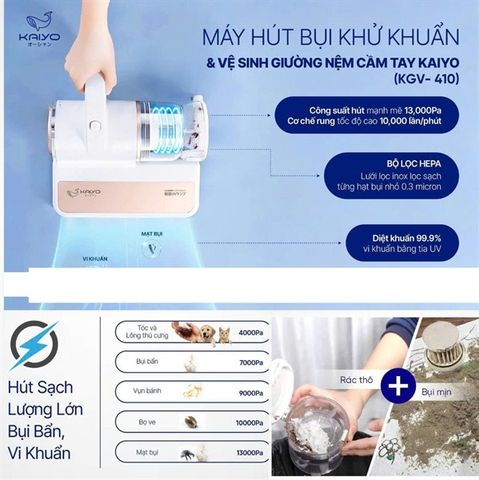 Hút bụi khử khuẩn vệ sinh giường nệm cầm tay Kaiyo