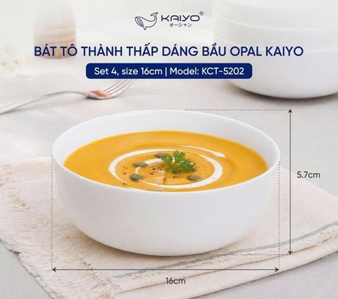 Set 4 bát tô đa năng thành thấp opal Kaiyo 16cm (KCT-5202)