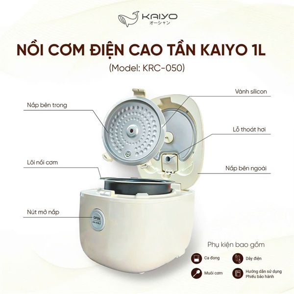 NỒI CƠM ĐIỆN CAO TẦN IH KAIYO SIZE 1L MÀU TRẮNG (KRC-050)