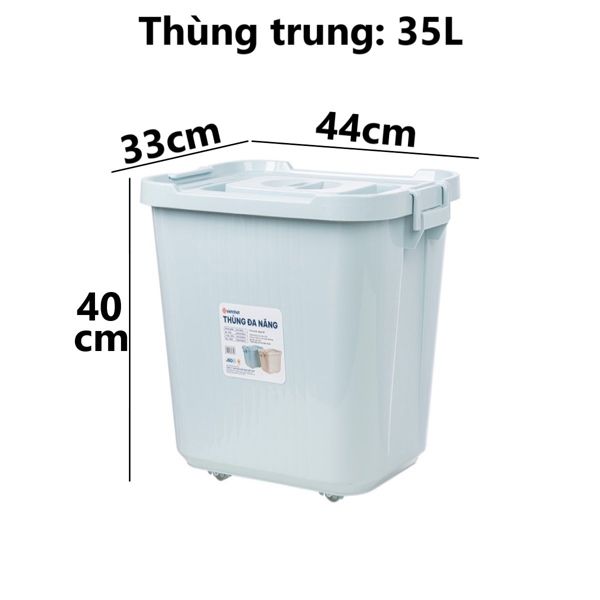 Thùng đa năng trung 35L nhựa VIỆT NHẬT có nắp đựng quần áo, gạo, đồ chơi bé