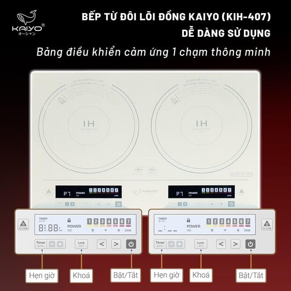 Bếp từ đôi lõi đồng Kaiyo (KIH-407)
