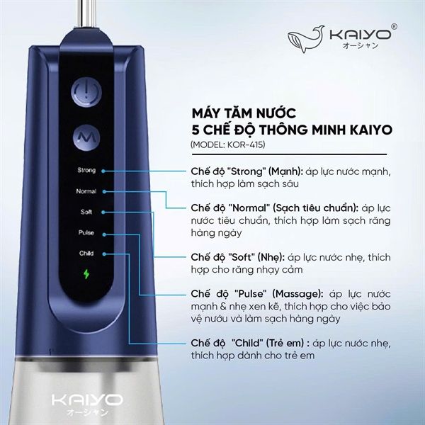 Máy tăm nước 5 chế độ thông minh Kaiyo Màu Xanh (Model: KOR-415)