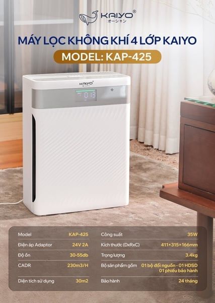 MÁY LỌC KHÔNG KHÍ 4 LỚP KAIYO, MODEL KAP - 425