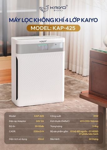 MÁY LỌC KHÔNG KHÍ 4 LỚP KAIYO, MODEL KAP - 425