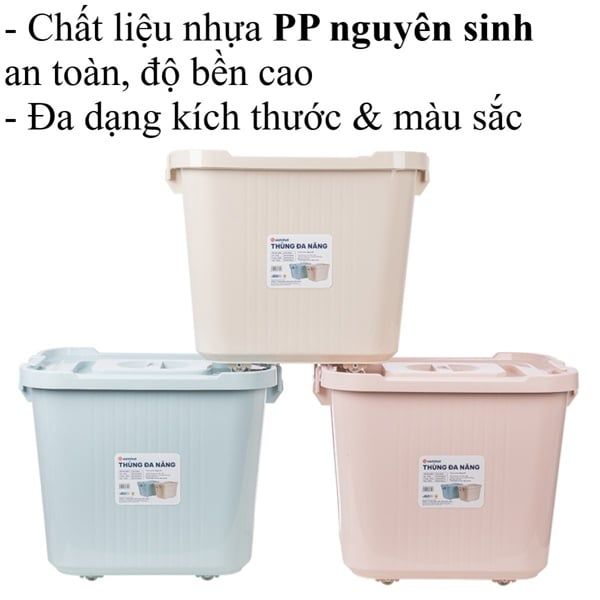 Thùng đa năng trung 35L nhựa VIỆT NHẬT có nắp đựng quần áo, gạo, đồ chơi bé