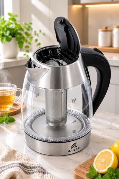 Ấm siêu tốc thủy tinh có lõi lọc trà Kailer KL-268