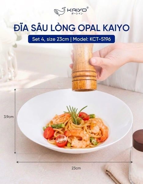 Set 4 đĩa sâu lòng opal Kaiyo KCT-5196 - size 23cm - thành cao 3.9cm