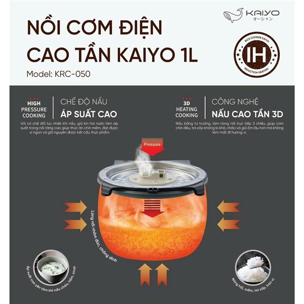 NỒI CƠM ĐIỆN CAO TẦN IH KAIYO SIZE 1L MÀU TRẮNG (KRC-050)