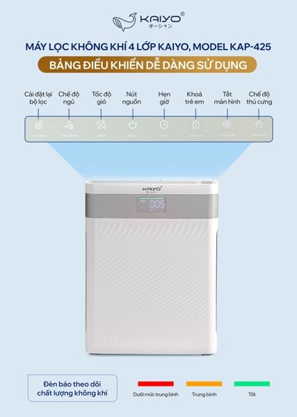 MÁY LỌC KHÔNG KHÍ 4 LỚP KAIYO, MODEL KAP - 425