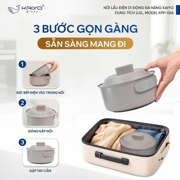 NỒI LẨU ĐIỆN DI ĐỘNG ĐA NĂNG KAIYO, DUNG TÍCH 2.0L, MODEL KPP-065 ( có kèm đế điện) Giá 950k giảm còn 595k ạ