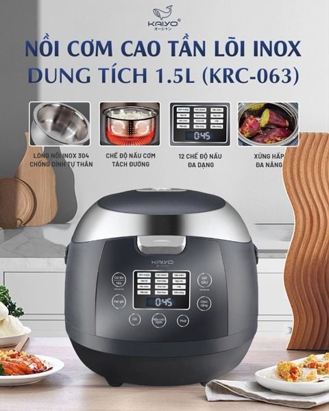 NỒI CƠM CAO TẦN TÁCH ĐƯỜNG LÕI INOX KAIYO, DUNG TÍCH 1,5L, MODEL KRC-063