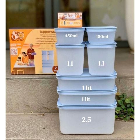 Bộ 7 hộp Tupperware trữ đông Gen II 450ml, 1L, 1.1L, 2.5L
