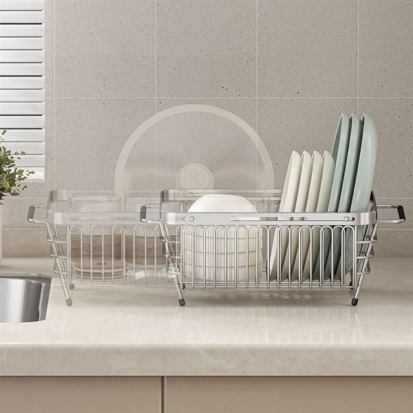 Rổ inox 304 đặt ngang bồn rửa kéo ra thu vào