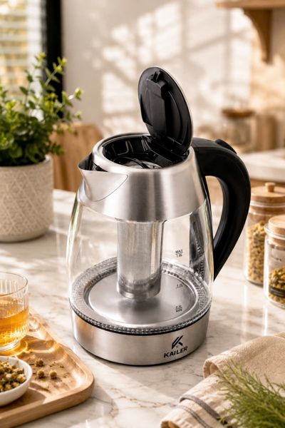 Ấm siêu tốc thủy tinh có lõi lọc trà Kailer KL-268