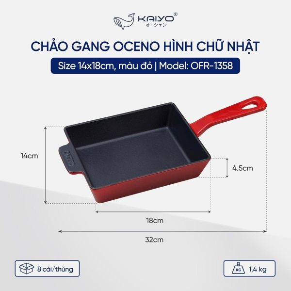 CHẢO GANG OCENO HÌNH CHỮ NHẬT SIZE 14x18cm (OFR-1358)