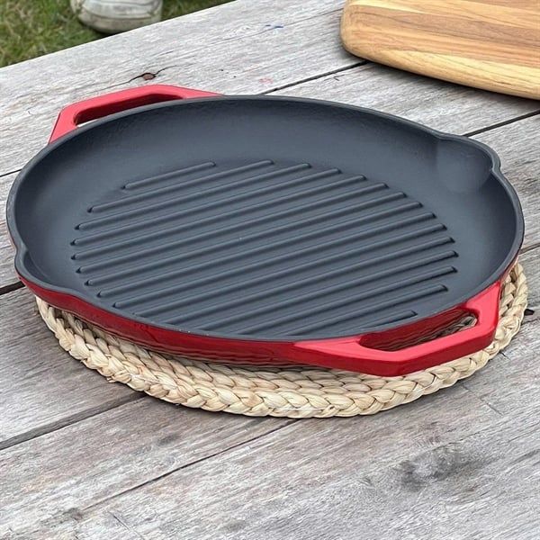 Chảo gang nướng Oceno 26cm màu đỏ
