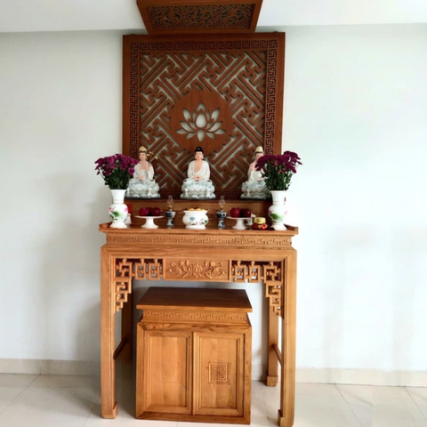 Bàn thờ Phật gỗ sồi 2 tầng kèm tủ NH115