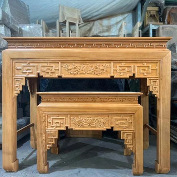  Bàn thờ gia tiên gỗ sồi chạm sen kèm đôn NH102 