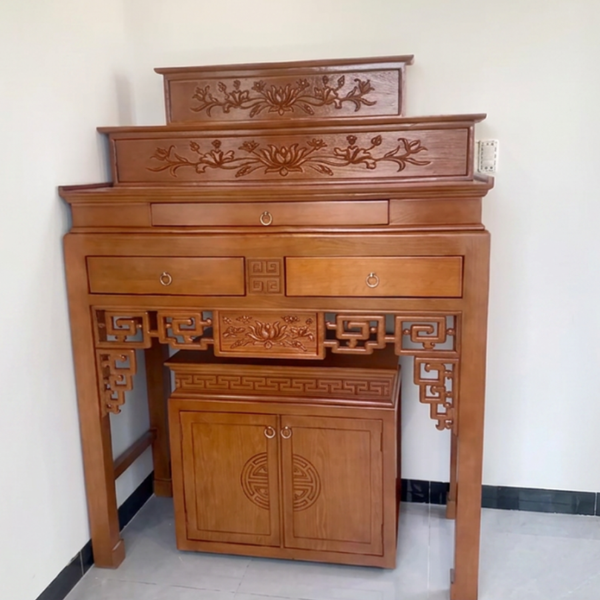  Bàn thờ đứng gia tiên gỗ sồi 3 tầng kèm tủ NH106 